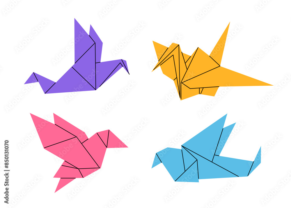 Vector illustration with an origami paper bird, a classic emblem of love and hope in Asian traditions. Isolated item in flat cartoon style for use in cultural design. Vector illustration with an origami paper bird, a classic emblem of love and hope in Asian traditions. Isolated item in flat cartoon style for use in cultural design.
