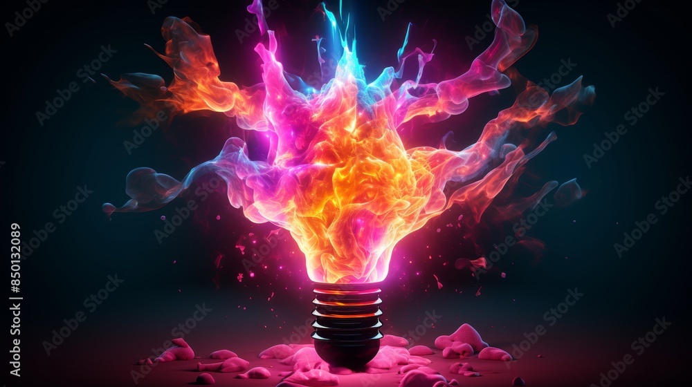 Innovative burst of color from light bulb sparks creative business and technology ideas Innovative burst of color from light bulb sparks creative business and technology ideas