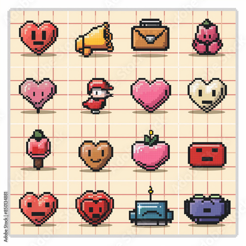 Pixel Art Heart Emojis