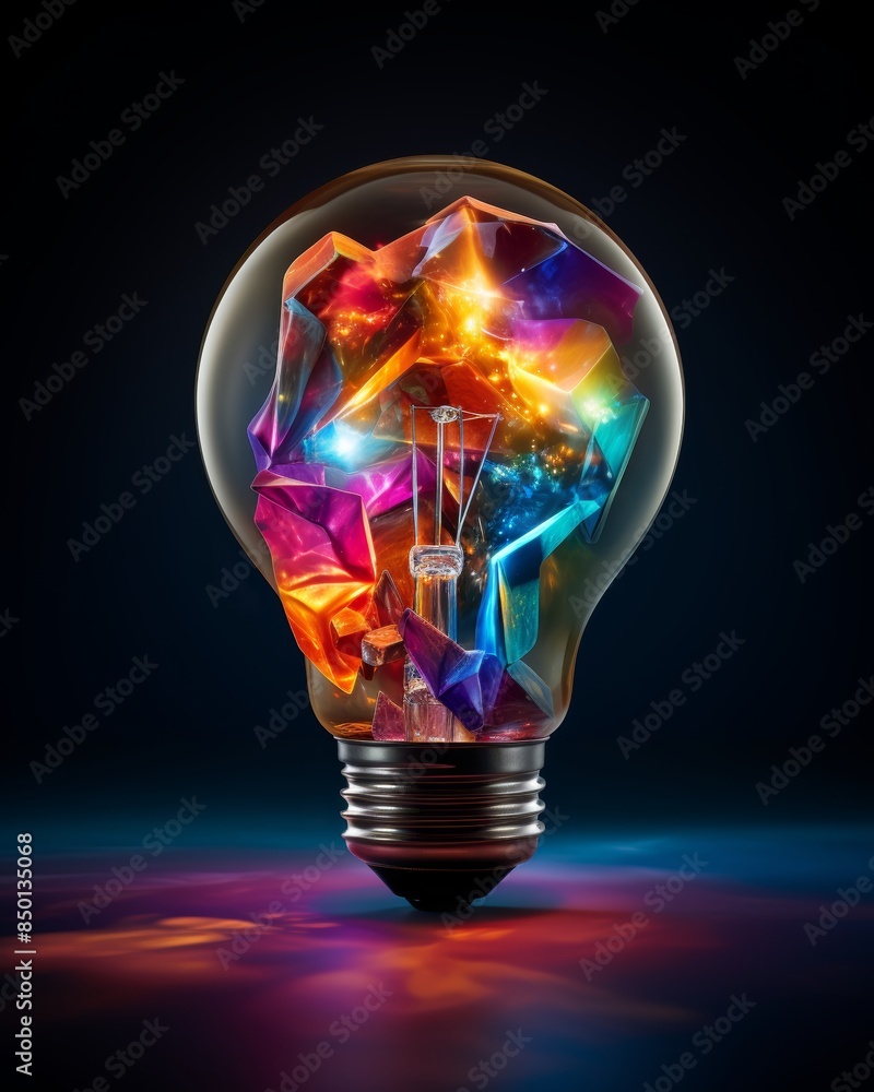 Colorful light bulb burst with paint and shards, innovative concept for business and technology Colorful light bulb burst with paint and shards, innovative concept for business and technology