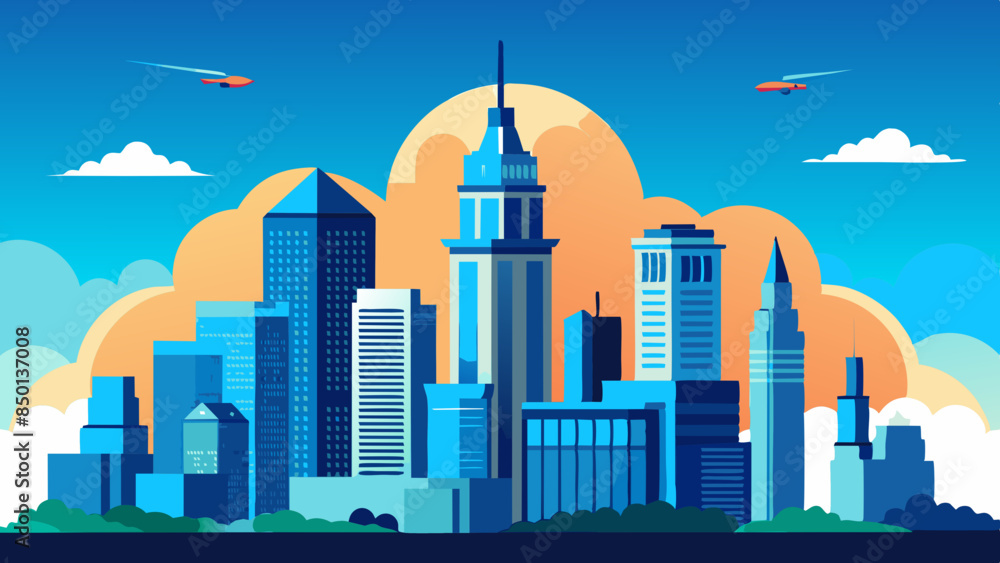 A detailed vector illustration of the City skyline, featuring iconic buildings like the Building and One World Trade Center. A detailed vector illustration of the City skyline, featuring iconic buildings like the Building and One World Trade Center.