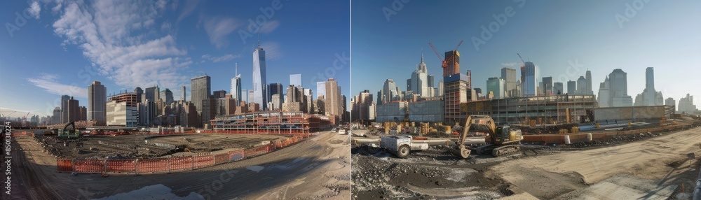 A city with a lot of construction going on. The sky is cloudy and the buildings are tall A city with a lot of construction going on. The sky is cloudy and the buildings are tall