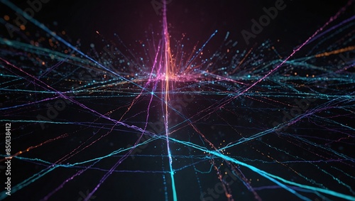 Abstract digital background of points and lines. Glowing black