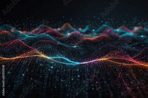 Wallpaper Mural  Abstract dot point connect with gradient line and aesthetic Intricate wave line design , internationalization social network or business big data connection technology concept Torontodigital.ca