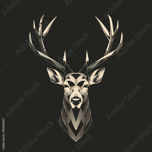 Stylized geometric deer head with large antlers against a dark background, blending nature's elegance with modern abstract art