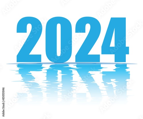Happy new year 2024 design. With colorful truncated number illustrations. Premium vector design for poster, banner, greeting and new year 2024, 2024 water reflect, blue colour with number 2024