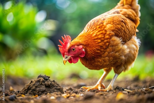 male chicken peck at ground to feed food
