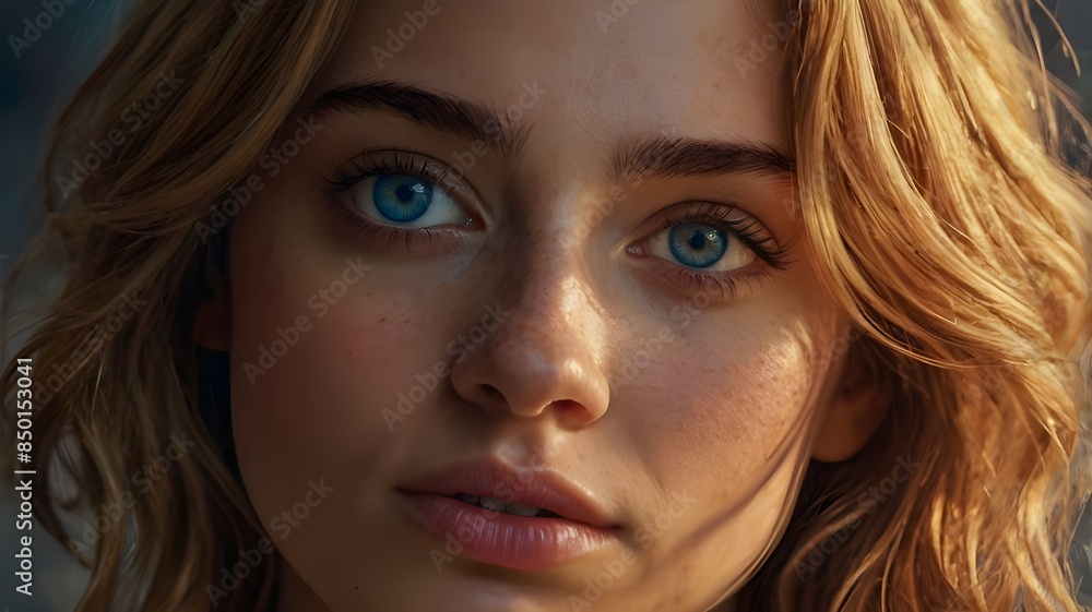 A photorealistic portrait of a 27-year-old italian girl like *fill connu et belle* with short, flowing caramel blonde hair and striking blue eyes. She should have a natural, approachable expression an A photorealistic portrait of a 27-year-old italian girl like *fill connu et belle* with short, flowing caramel blonde hair and striking blue eyes. She should have a natural, approachable expression an
