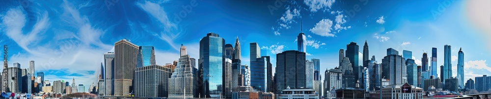 Cityscape Symphony: Vibrant Urban Skyline with Skyscrapers, Busy Streets, and Energetic City Life Under a Clear Blue Sky Cityscape Symphony: Vibrant Urban Skyline with Skyscrapers, Busy Streets, and Energetic City Life Under a Clear Blue Sky