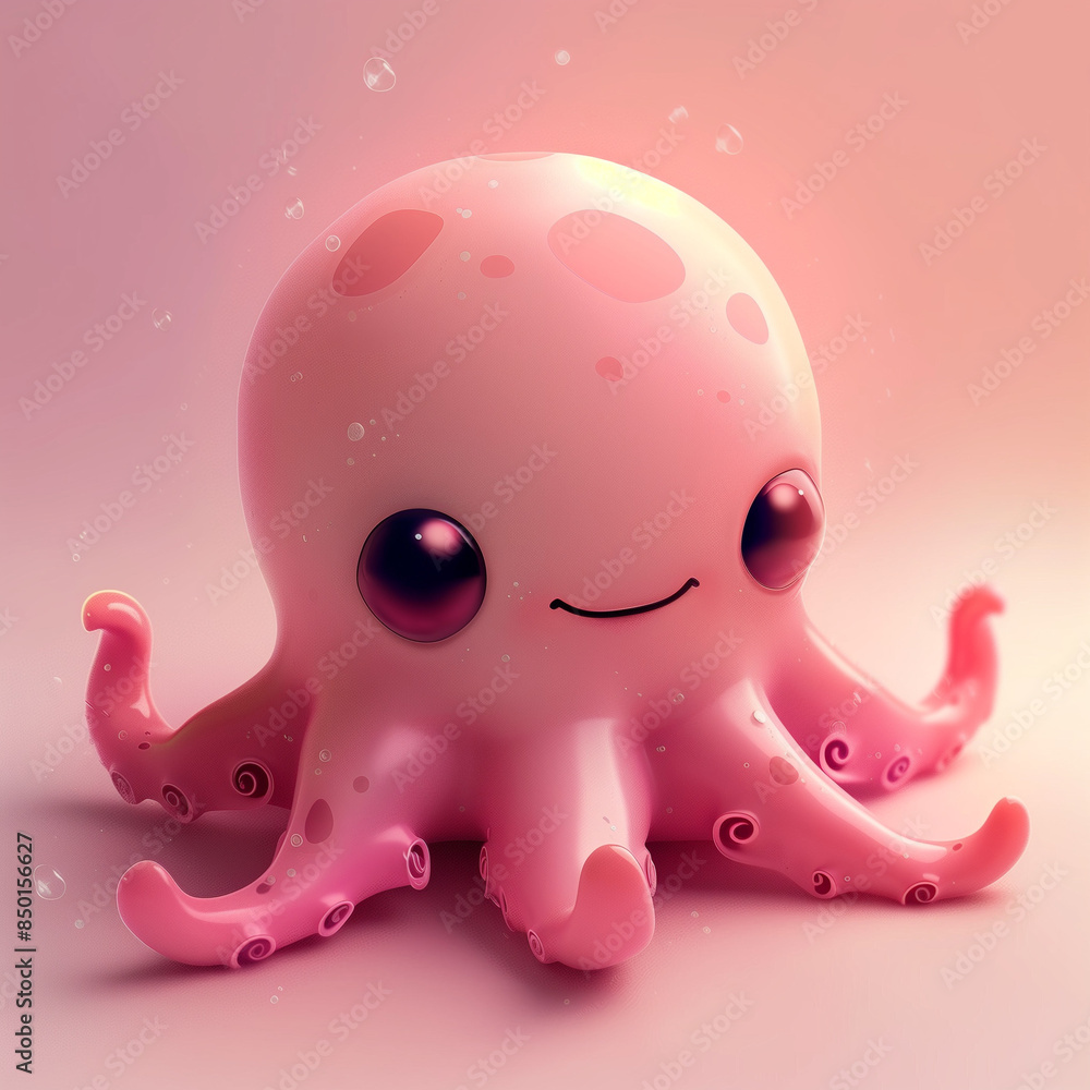 An endearing pink octopus with big eyes and a smiling face sits against a soft pink background, capturing hearts with its playful charm and cuteness An endearing pink octopus with big eyes and a smiling face sits against a soft pink background, capturing hearts with its playful charm and cuteness