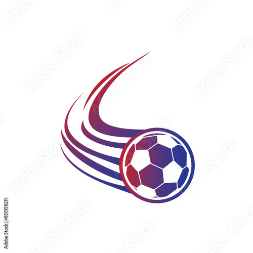 ball kicked red blue color with flash, vector logo icon