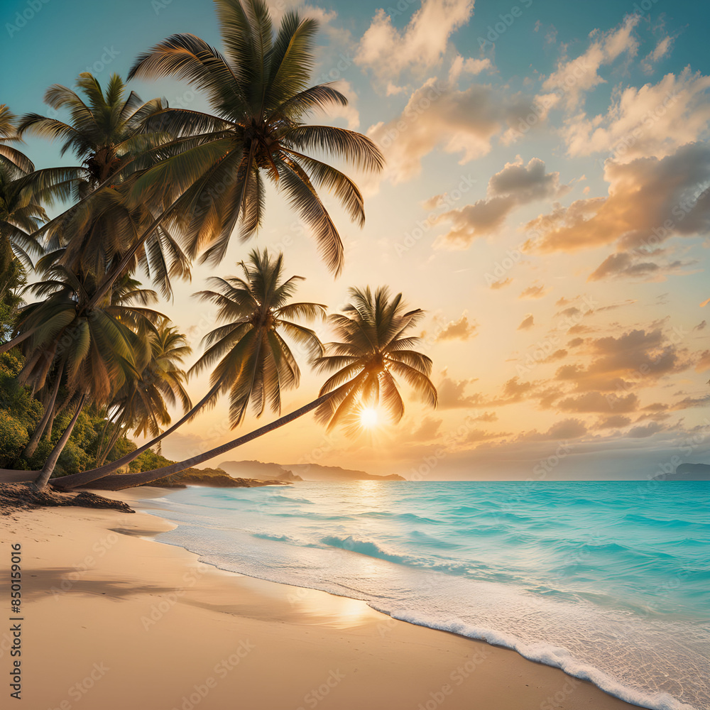 Obraz premium view of beautiful beach, featuring a pristine beach with golden sand,ai generated