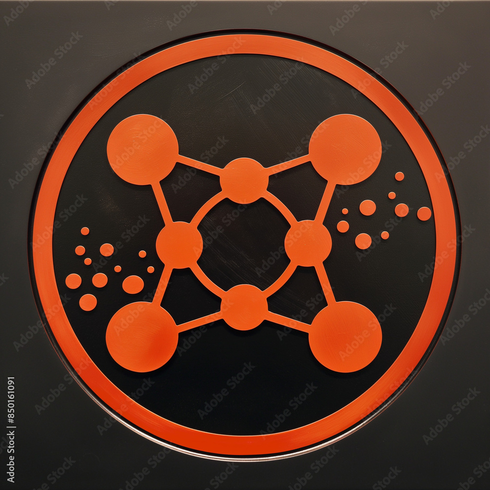 A sleek, modern illustration of a molecular structure in orange and black, symbolizing science, technology, and the intricate beauty of molecular design A sleek, modern illustration of a molecular structure in orange and black, symbolizing science, technology, and the intricate beauty of molecular design