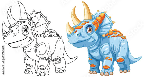 Colorful and outlined triceratops vector art