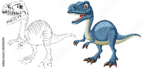 Vector of a dinosaur in color and outline