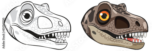 Color and outline dinosaur head illustrations