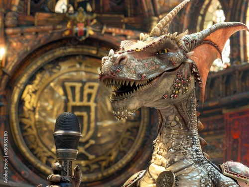 Frontal view of a dragon as a news anchor © Vichit Barry