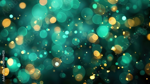 A soothing birthday party background with abstract green and teal bokeh lights, blending into a cool, refreshing palette that evokes a sense of calm celebration.