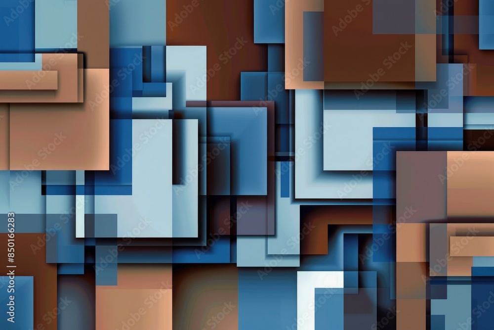 Abstract geometric background with squares and rectangles in blue and brown colors - generative ai Abstract geometric background with squares and rectangles in blue and brown colors - generative ai
