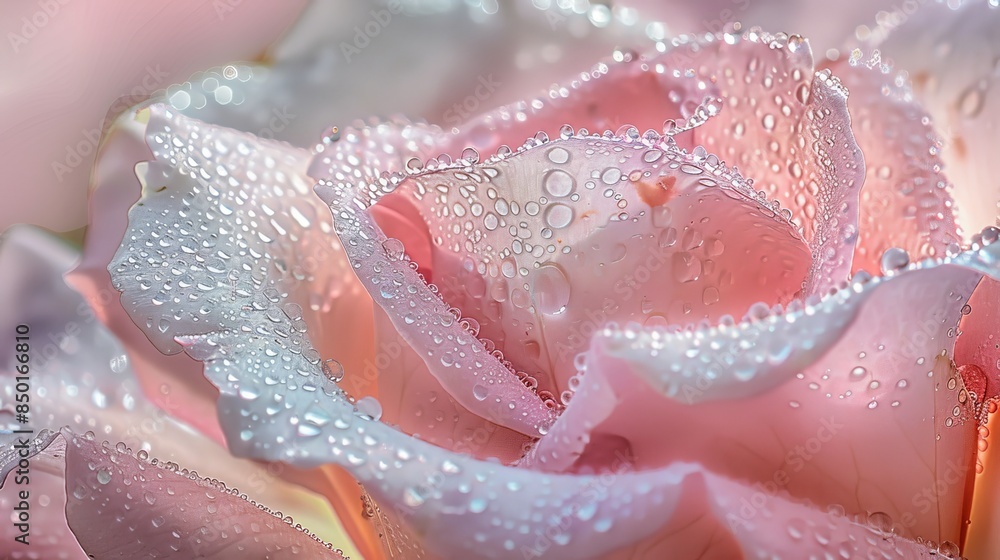 Fototapeta premium pink rose in full bloom with dewdrops on petals.