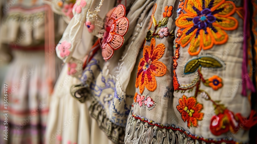 Fototapeta premium White Dress with Colorful Floral Embroidery