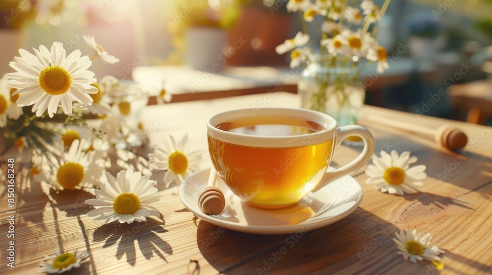 A warm cup of tea on a wooden table, perfect for a cozy moment