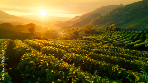 Landscape tea plantation at morning dawn