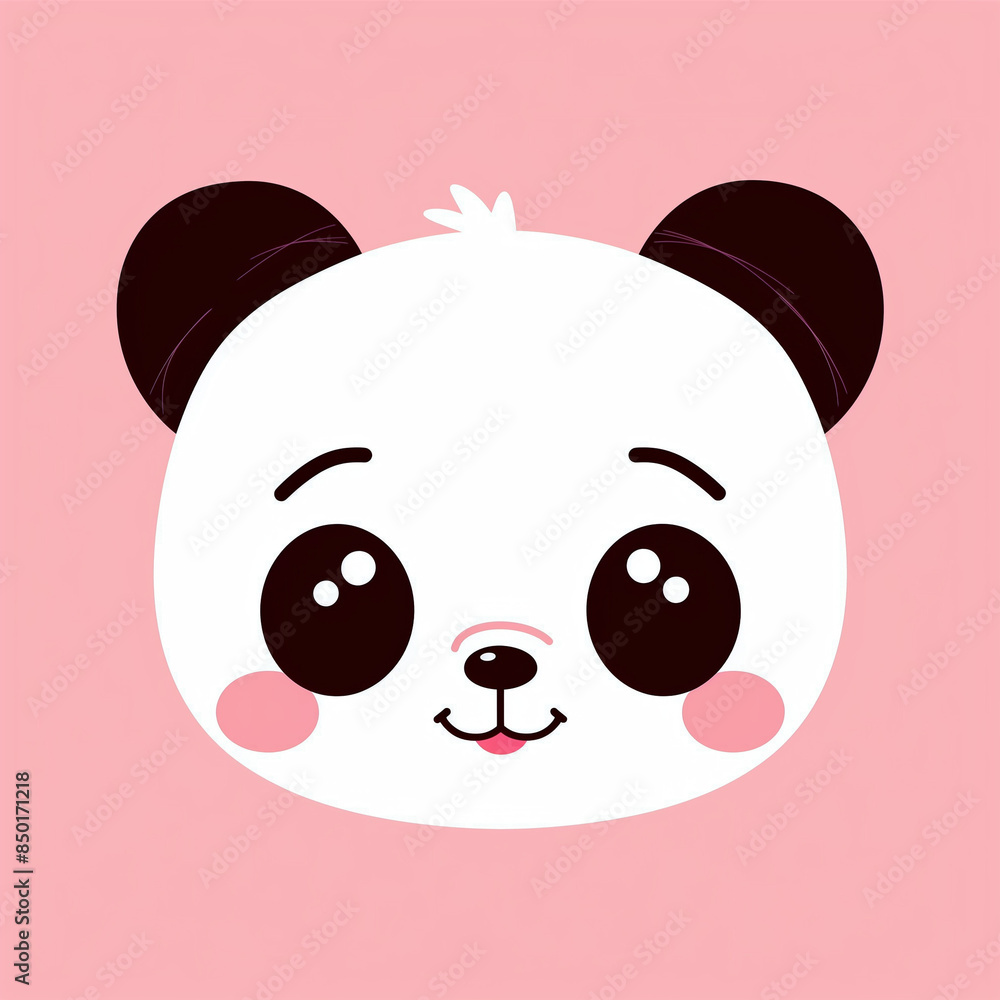 Fototapeta premium An adorable panda face with big eyes and a sweet expression on a pink background, perfect for children's designs