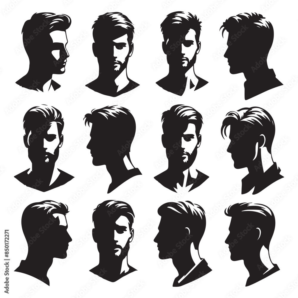 Silhouette set of men head. Vector isolated illustration Silhouette set of men head. Vector isolated illustration