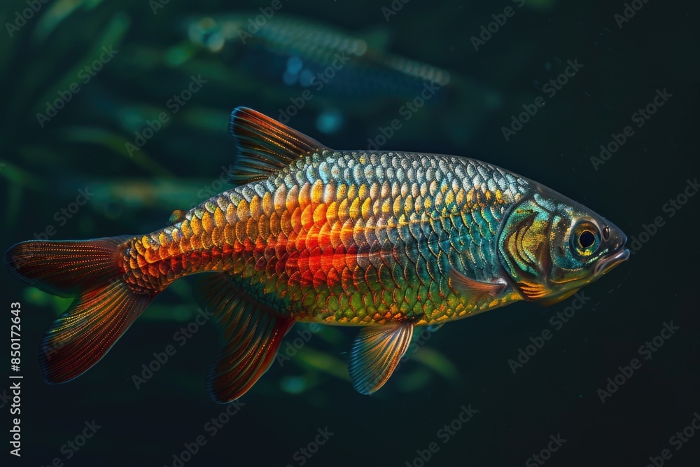 A fish swimming in the water, suitable for use as a background or illustration A fish swimming in the water, suitable for use as a background or illustration