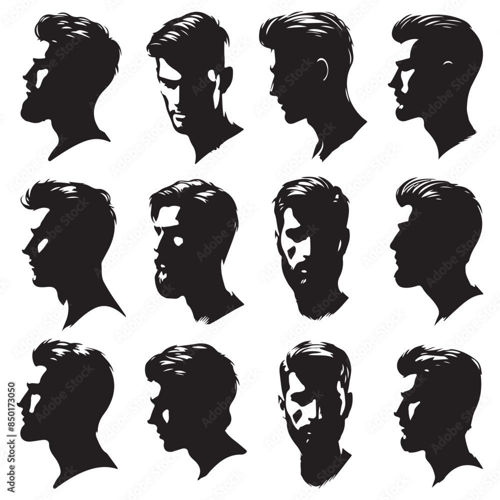Silhouette set of men head. Vector isolated illustration Silhouette set of men head. Vector isolated illustration