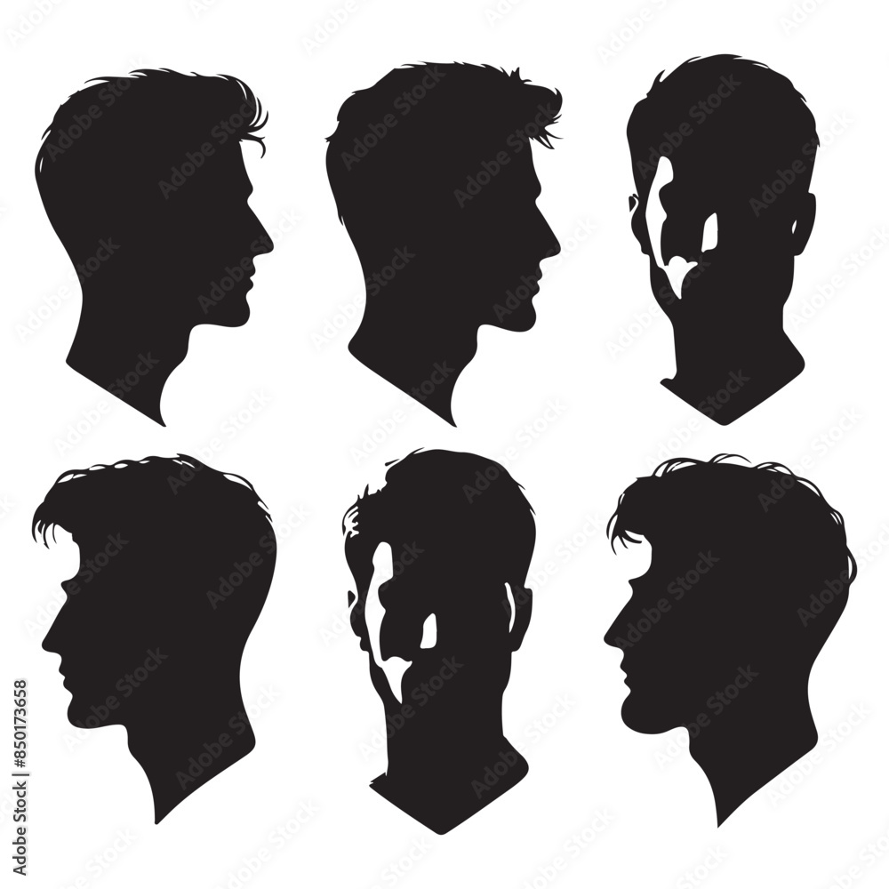 Silhouette set of men head. Vector isolated illustration Silhouette set of men head. Vector isolated illustration