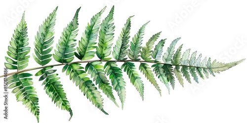 Watercolor painting of a fern leaf with intricate details and soft colors