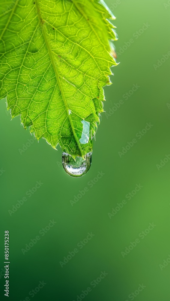 Fototapeta premium A leaf with a drop of water on it