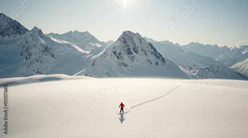A skier enjoys the vast, pr...