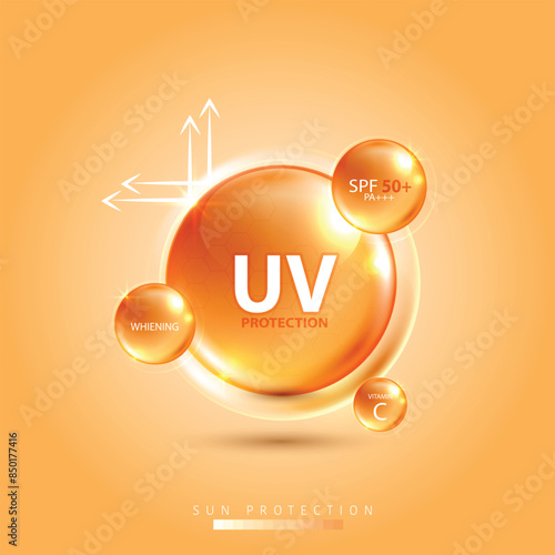 Protected shield from the sun's rays. degrees of protection against UV rays. UV protection your skin ultraviolet sunblock lotion. UV reflection skin after. cosmetic products design. vector design.