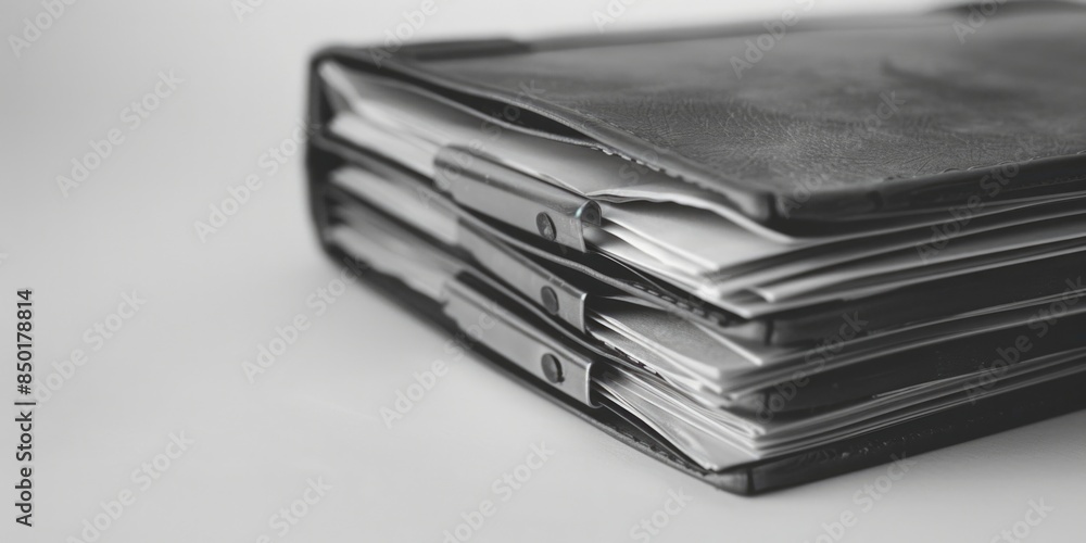 A classic black and white photograph of an old leather wallet, ideal for use in designs related to vintage or retro themes A classic black and white photograph of an old leather wallet, ideal for use in designs related to vintage or retro themes