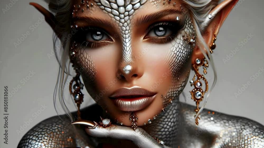  Animación, fotografía, Criatura mística, Reina, Rey, Dragón, Joyas, Escamas, Majestuoso, Detallado, Arte digital, Surrealismo, Mágico, Deslumbrante, Elegante, Místico, Extraterrestre, Ciencia ficción