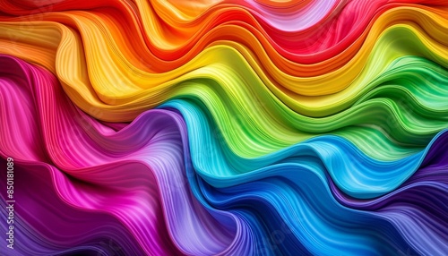 Vibrant colorful curves background, artistic display of color spectrum, fabric or satin texture, abstract color stripe pattern, graphic, rainbow palette.