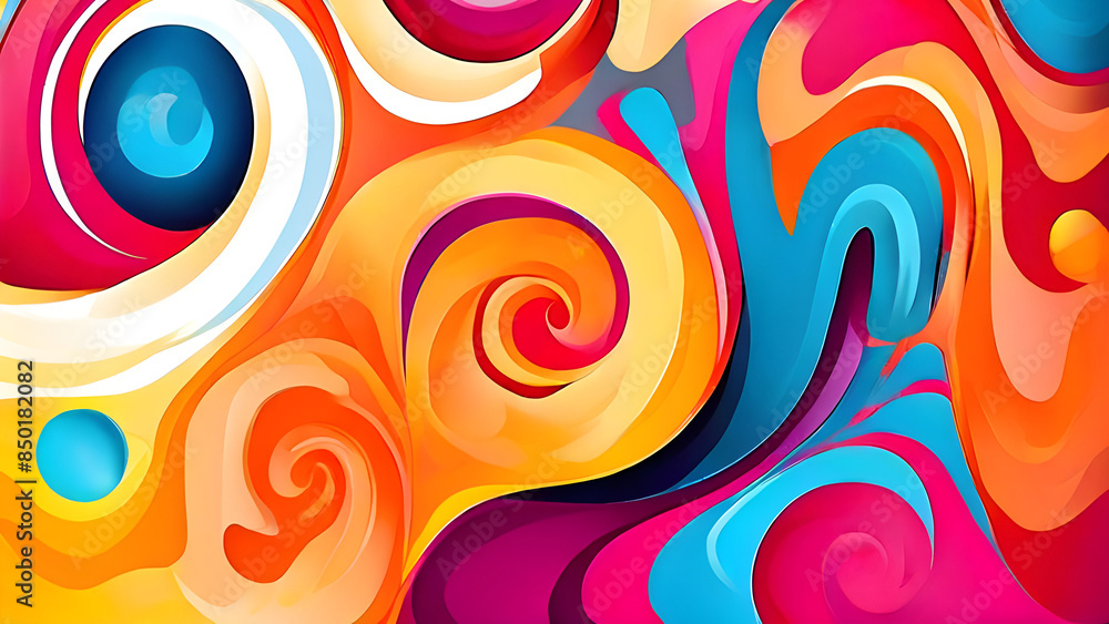 Fototapeta premium Vibrant and Dynamic Colorful Abstract Art with Flowing Wave Patterns and Radiant Hues. Lively and Colorful Abstract Composition Featuring Fluid Wave Forms and Vibrant Hues. Colorful wave designs