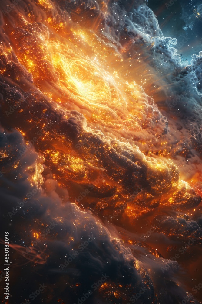 Fototapeta premium A colorful galaxy with a bright yellow star in the center