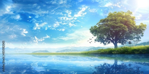 Captivating Natural Scene of Blue Sky and Water. Nature Beauty concept
