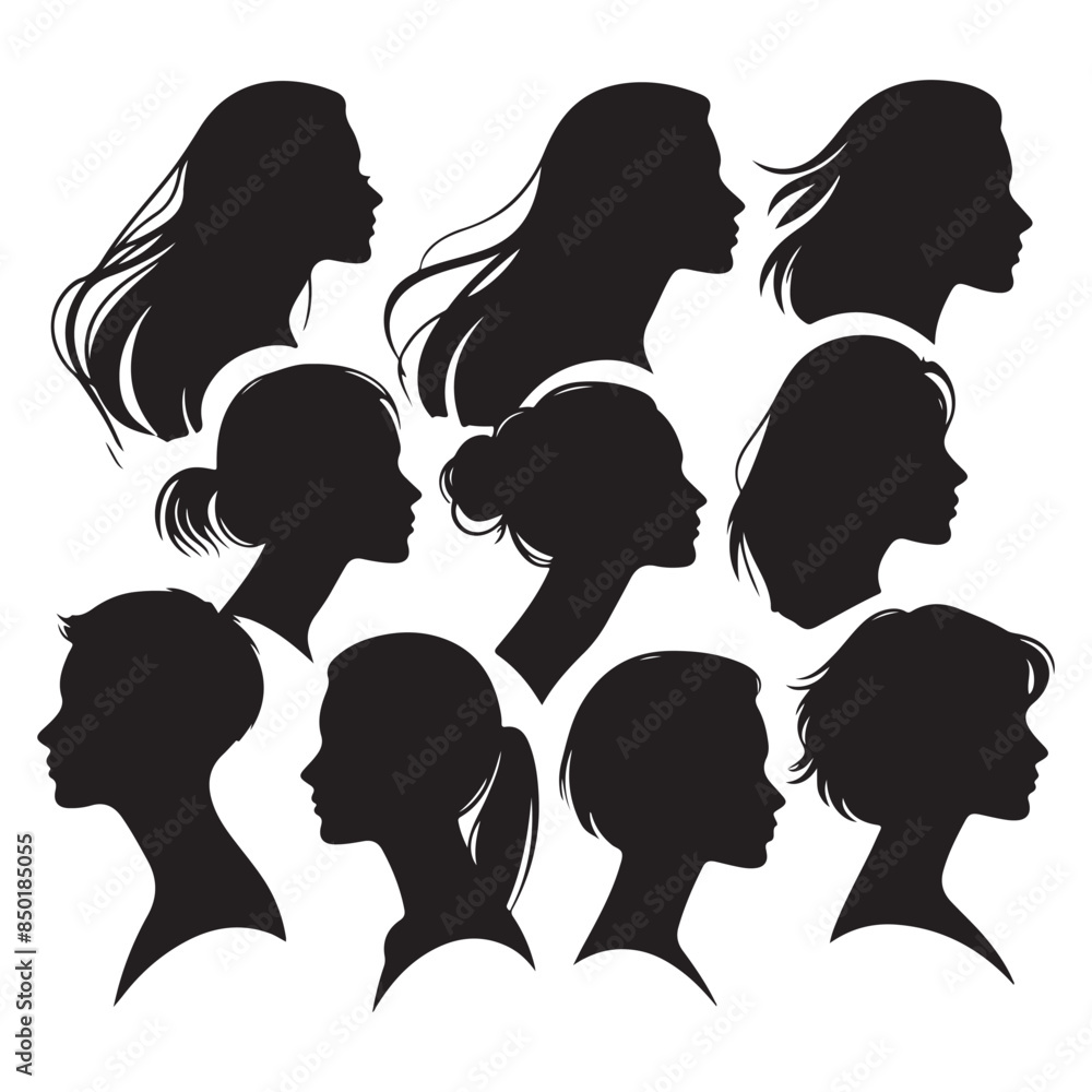 Silhouette set of woman head. Vector isolated illustration Silhouette set of woman head. Vector isolated illustration