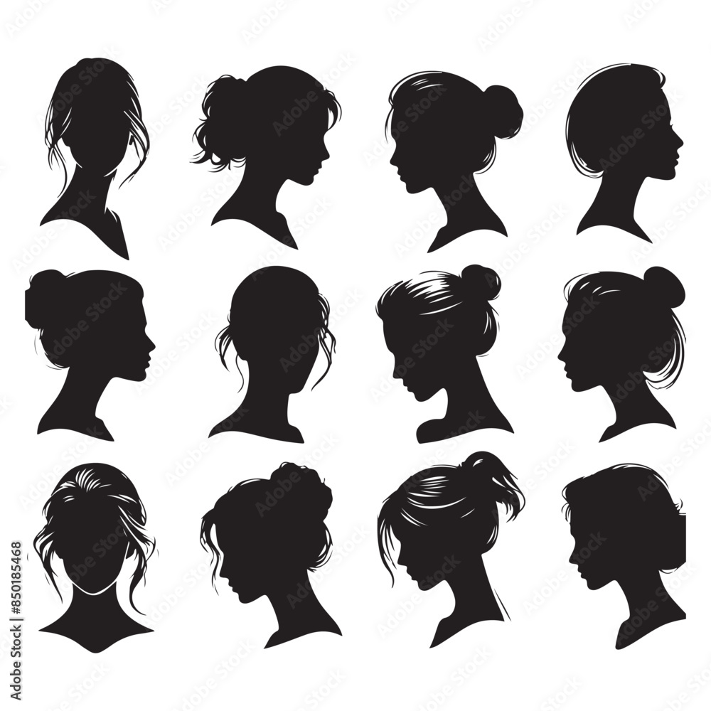 Silhouette set of woman head. Vector isolated illustration Silhouette set of woman head. Vector isolated illustration