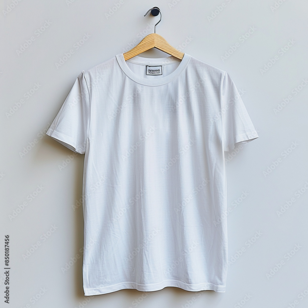 White T-Shirt on Wooden Hanger White T-Shirt on Wooden Hanger