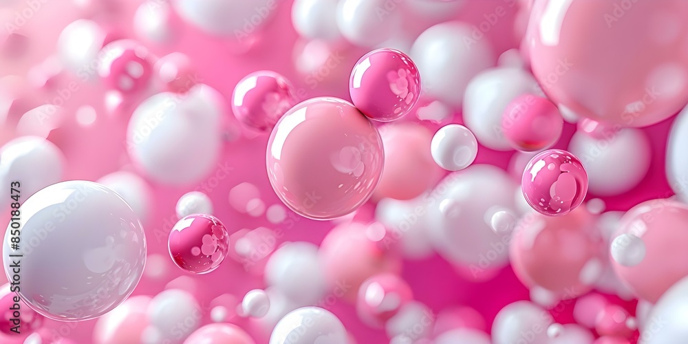 Abstract 3D rendering of collagen peptide spheres in white and pink. Concept Medical Illustration, 3D Rendering, Collagen Peptides, Spheres, Abstract Art Abstract 3D rendering of collagen peptide spheres in white and pink. Concept Medical Illustration, 3D Rendering, Collagen Peptides, Spheres, Abstract Art