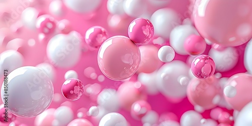 Abstract 3D rendering of collagen peptide spheres in white and pink. Concept Medical Illustration, 3D Rendering, Collagen Peptides, Spheres, Abstract Art