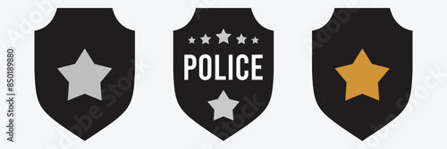 Police badge icon black and white vector sign