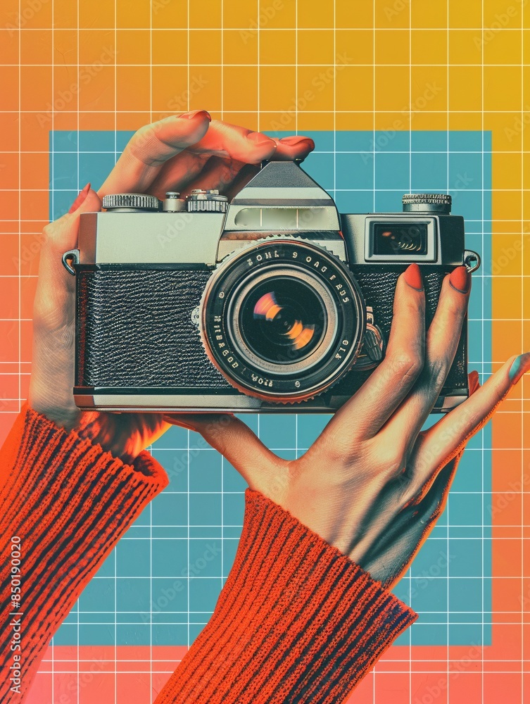 Mixed media poster featuring a modern collage of photos taken with a