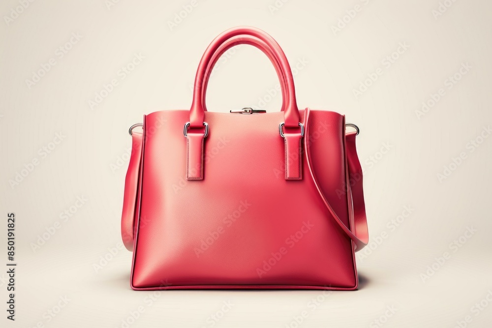 A single red handbag sits on a white surface, ready for use A single red handbag sits on a white surface, ready for use
